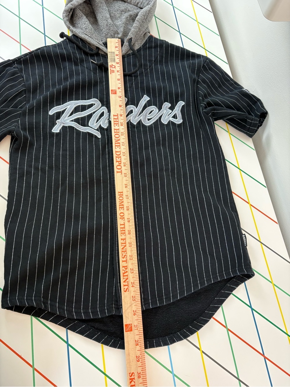 NFL Black Pinstripe Oakland Raiders Hooded Button-Up Jersey XS Good Condition - Picture 12 of 13